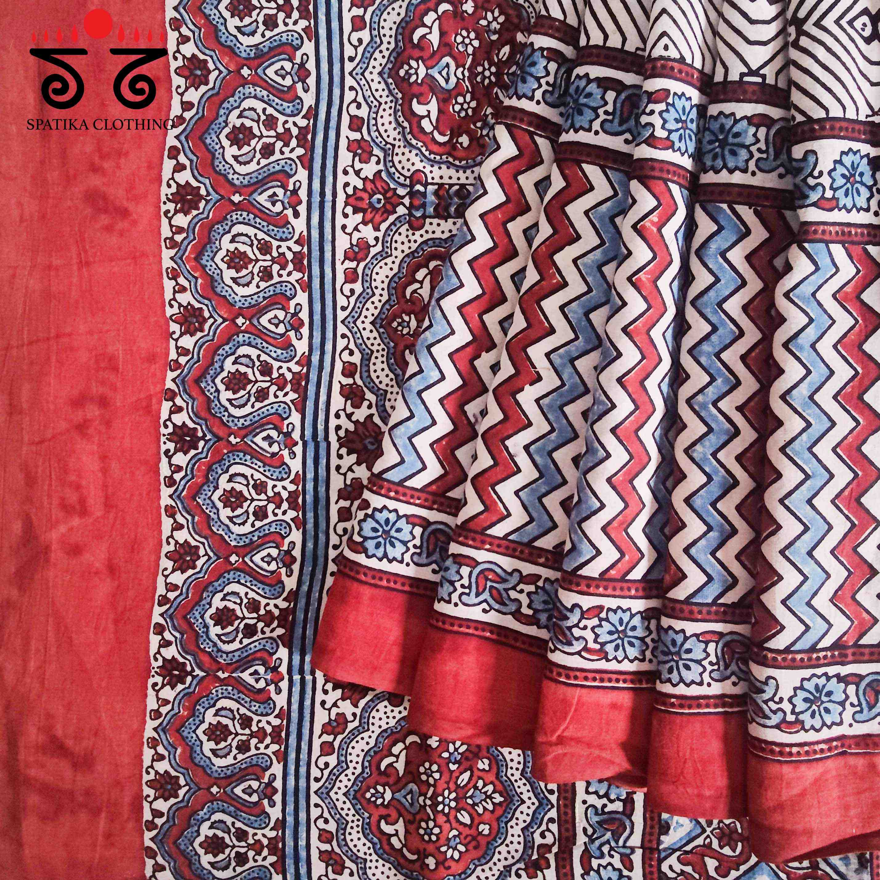 Ajrakh Handblock Print on Mulmul Cotton Saree