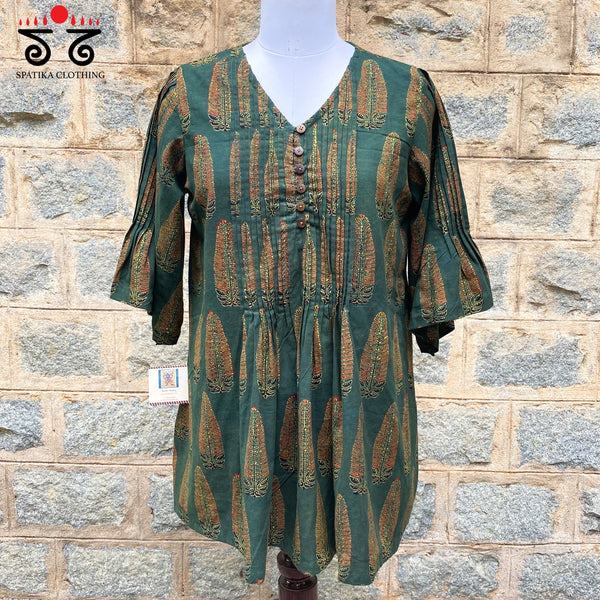 Ajrak Pleated Hand - Blockprinted Tunic