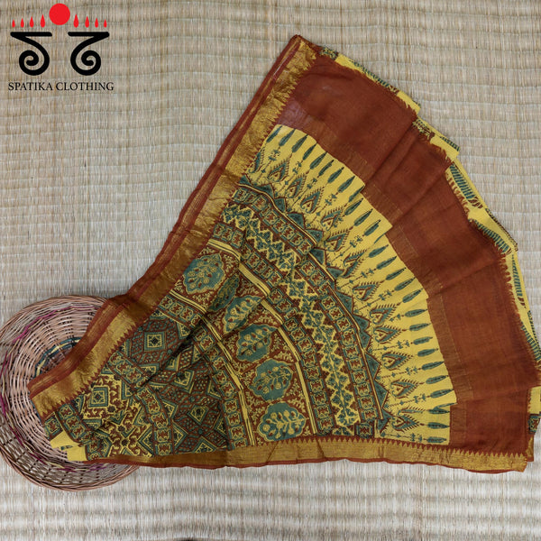Ajrak on Mangalgiri Cotton Saree