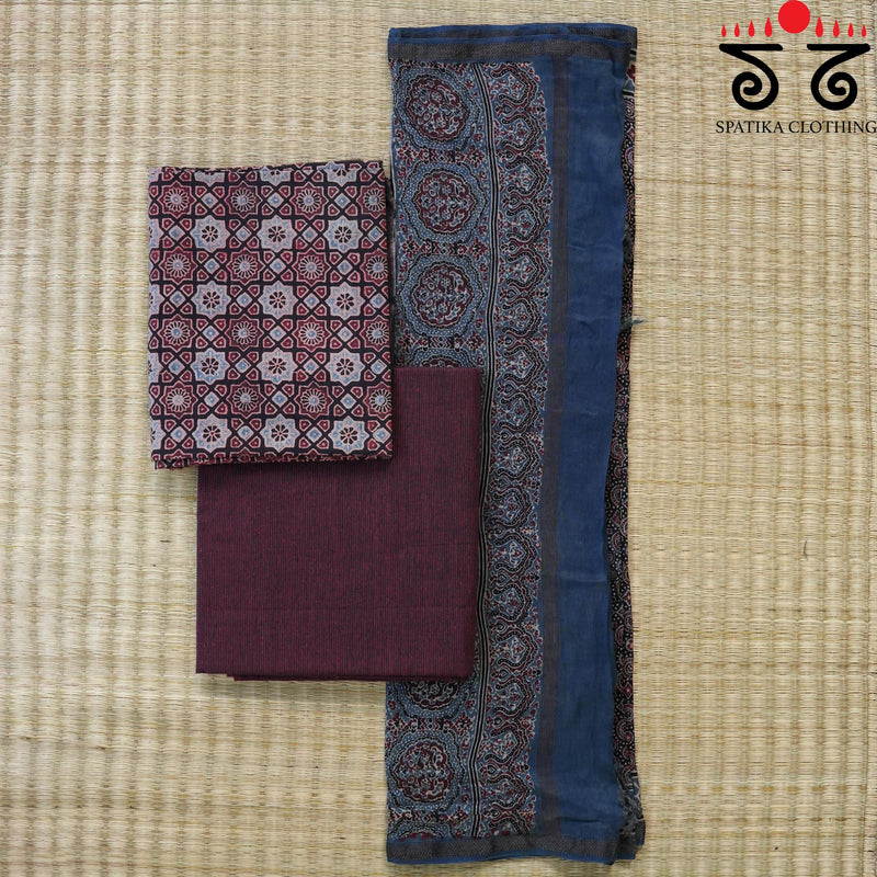 Ajrak Hand - Blockprinted Fabric Set Of 3
