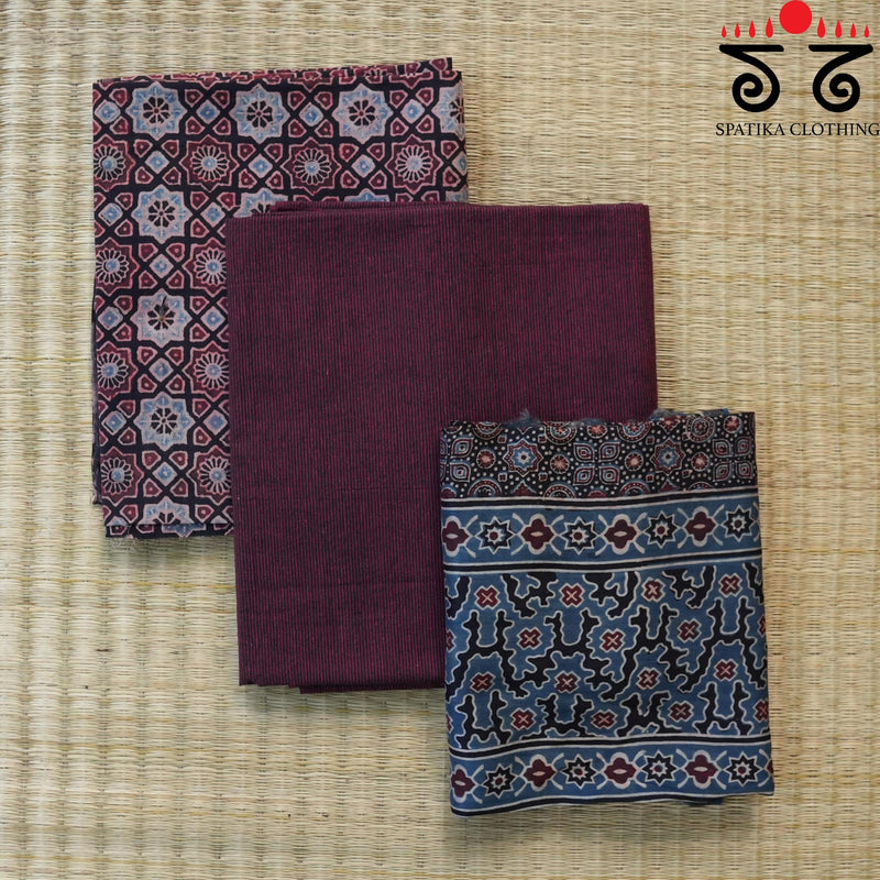 Ajrak Hand - Blockprinted Fabric Set Of 3