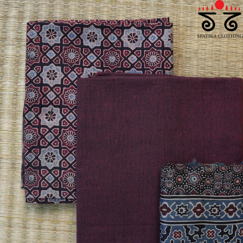 Ajrak Hand - Blockprinted Fabric Set Of 3
