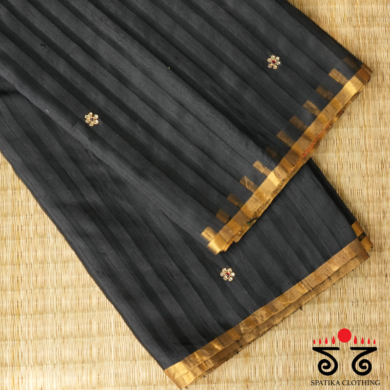 Kundan Work on Raw Silk Saree