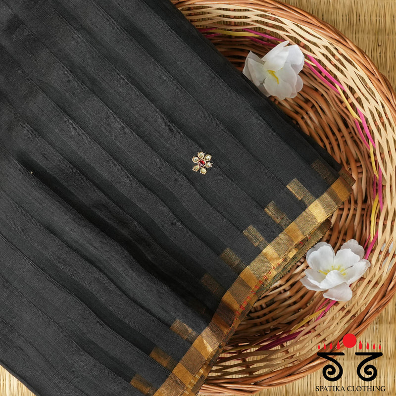 Kundan Work on Raw Silk Saree
