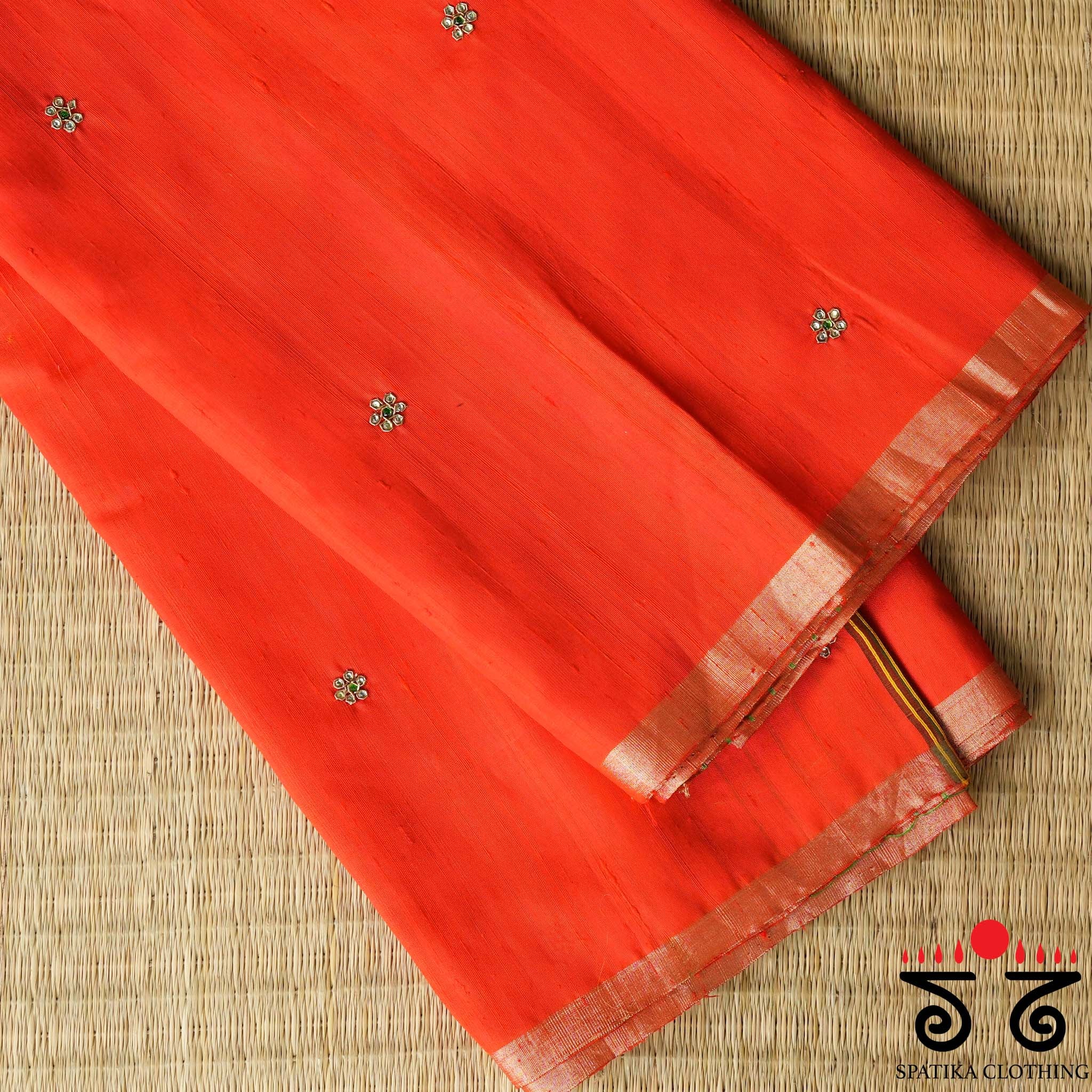 Kundan Work on Raw Silk Saree