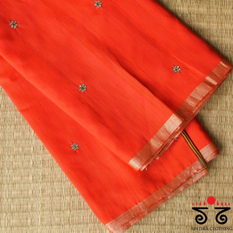 Kundan Work on Raw Silk Saree
