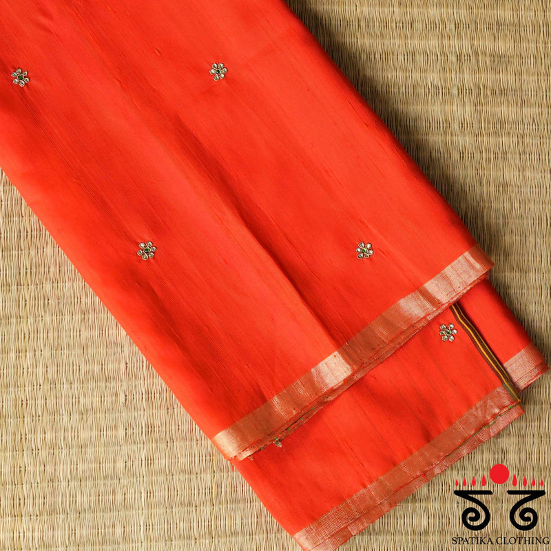Kundan Work on Raw Silk Saree