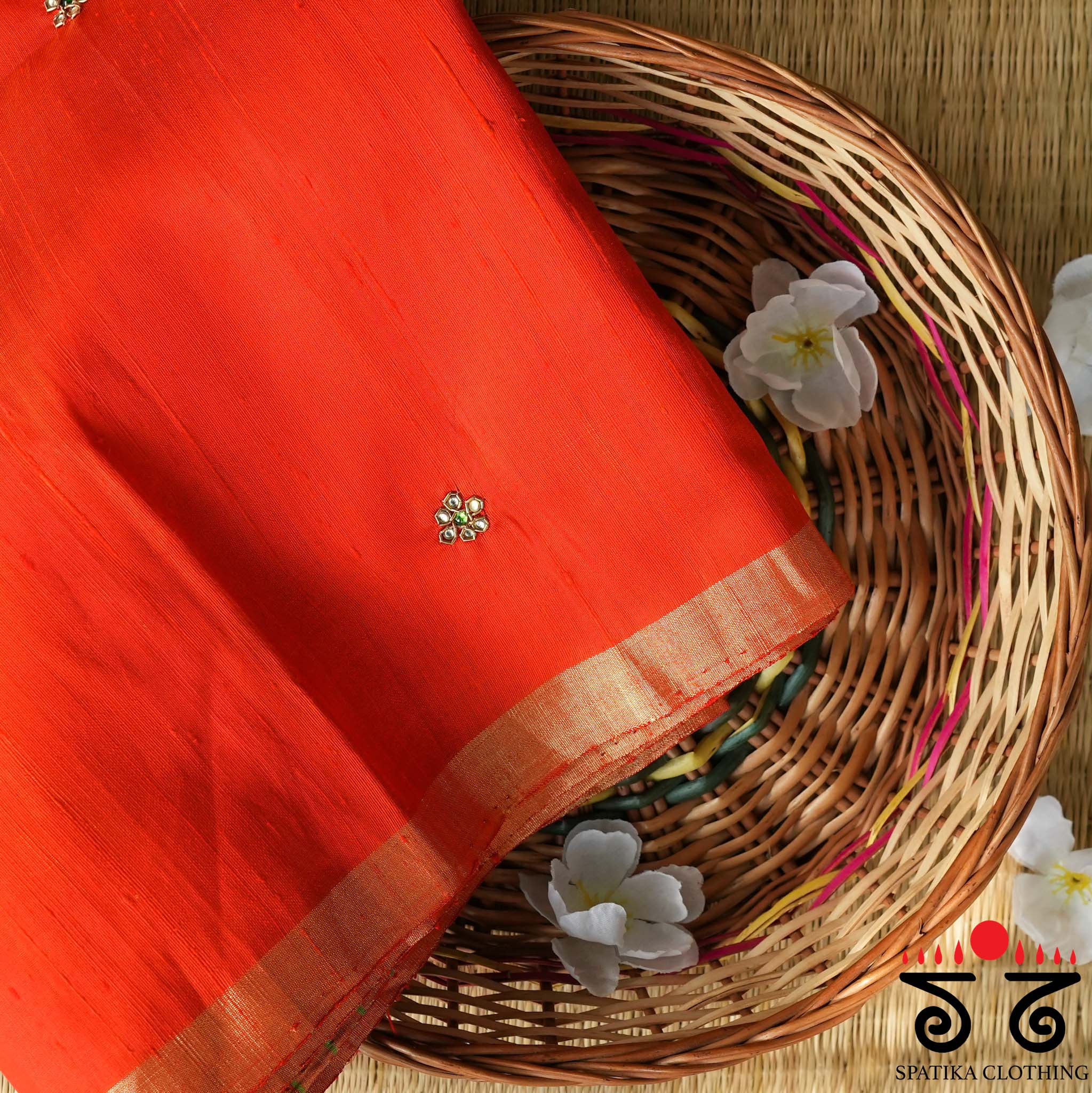 Kundan Work on Raw Silk Saree