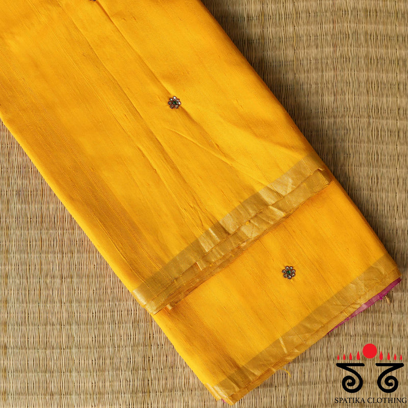 Kundan Work on Raw Silk Saree