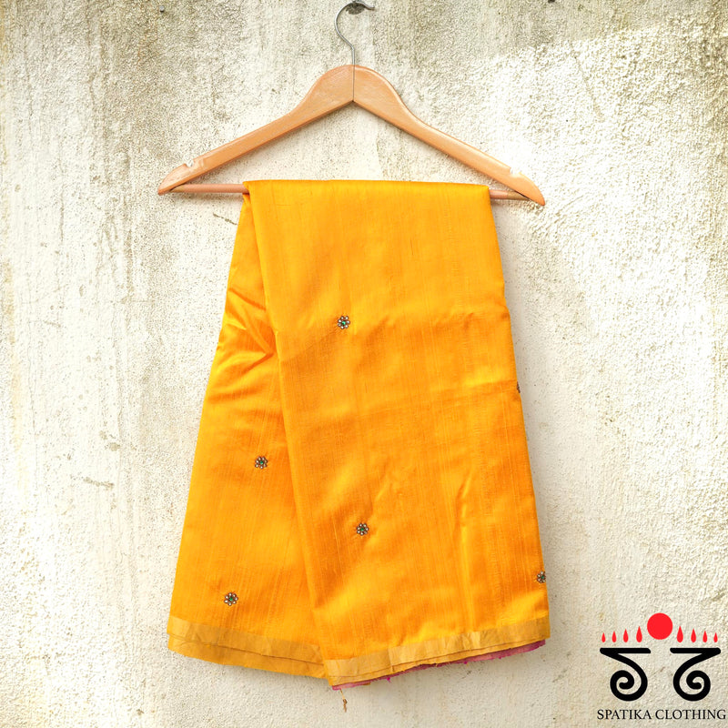 Kundan Work on Raw Silk Saree