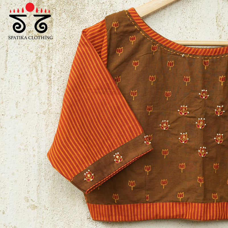 Hand Embroidered Lotus Ajrak Blouse
