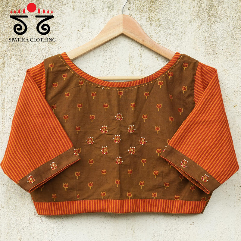 Hand Embroidered Lotus Ajrak Blouse