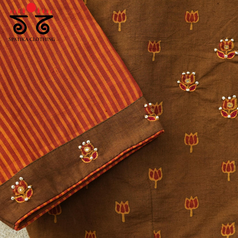 Hand Embroidered Lotus Ajrak Blouse