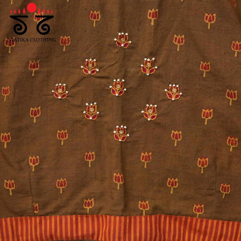 Hand Embroidered Lotus Ajrak Blouse