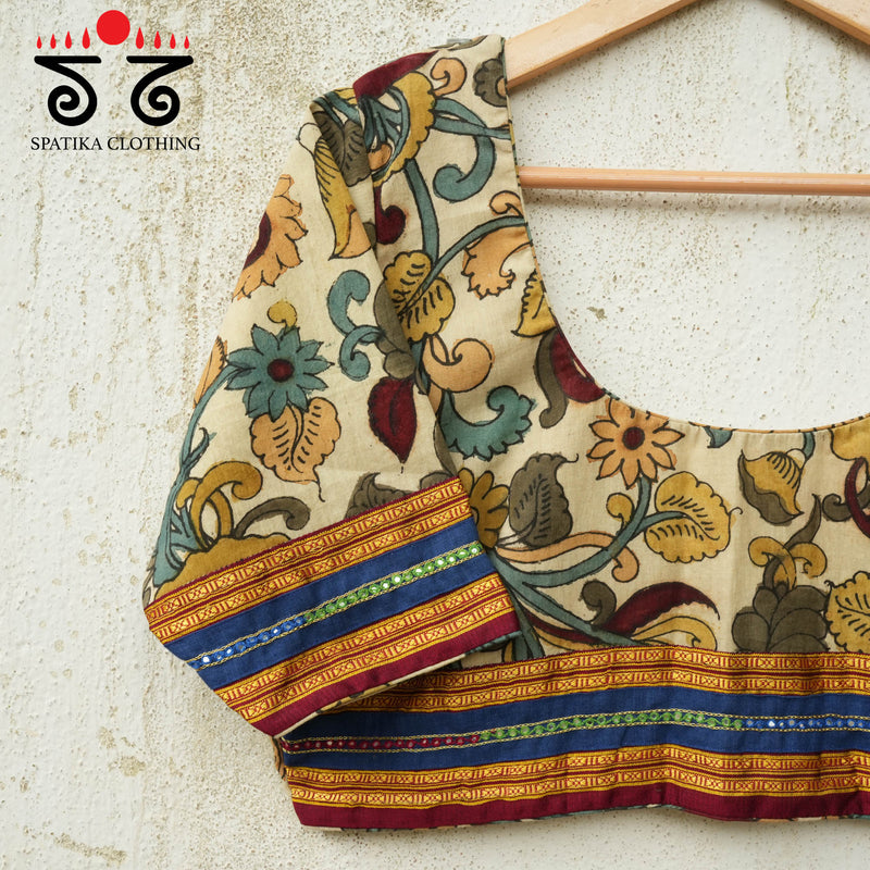 Pen Kalamkari Mirror Work Blouse