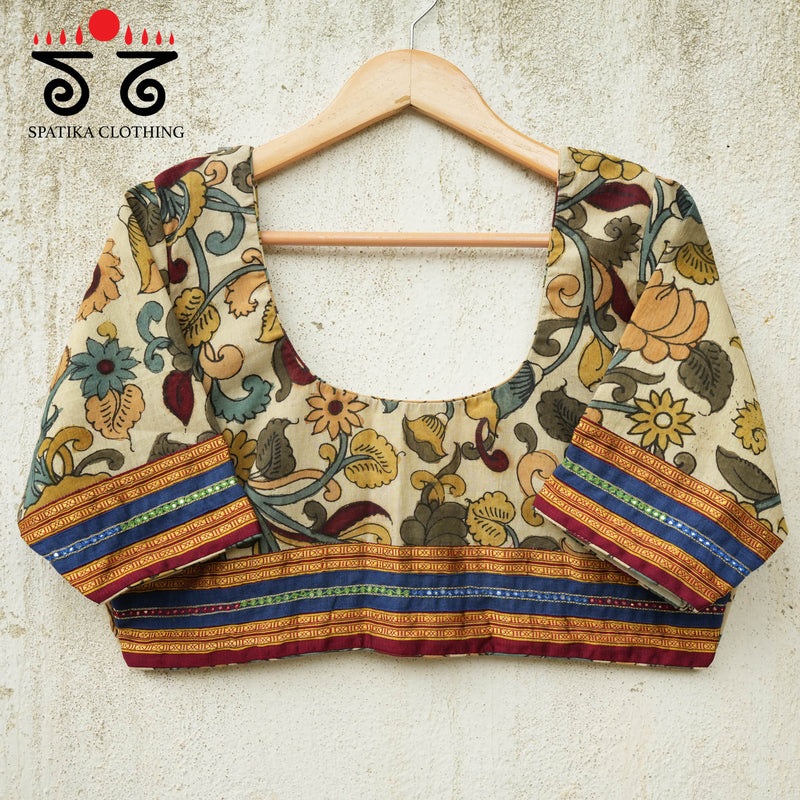 Pen Kalamkari Mirror Work Blouse