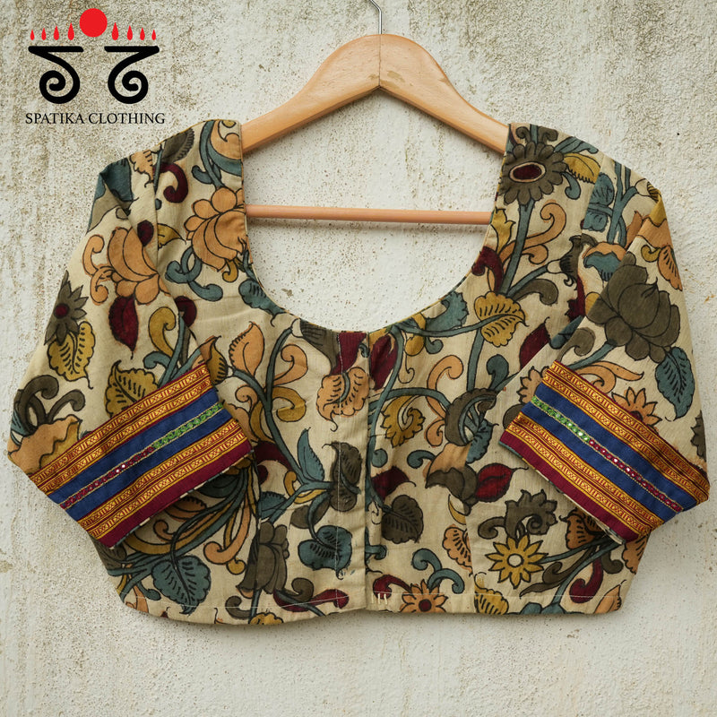 Pen Kalamkari Mirror Work Blouse