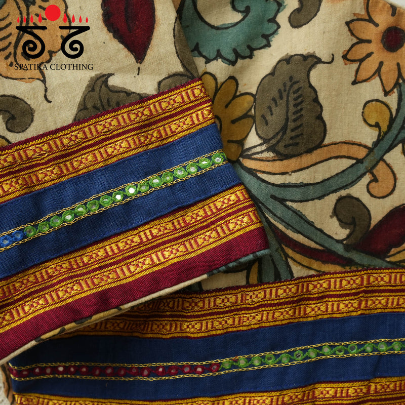 Pen Kalamkari Mirror Work Blouse
