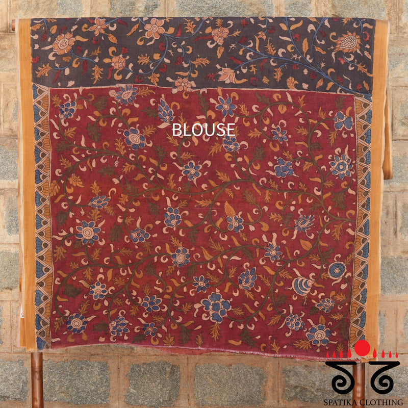 Pen Kalamkari on Kerala Kasavu Saree