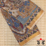 Pen Kalamkari on Kerala Kasavu Saree