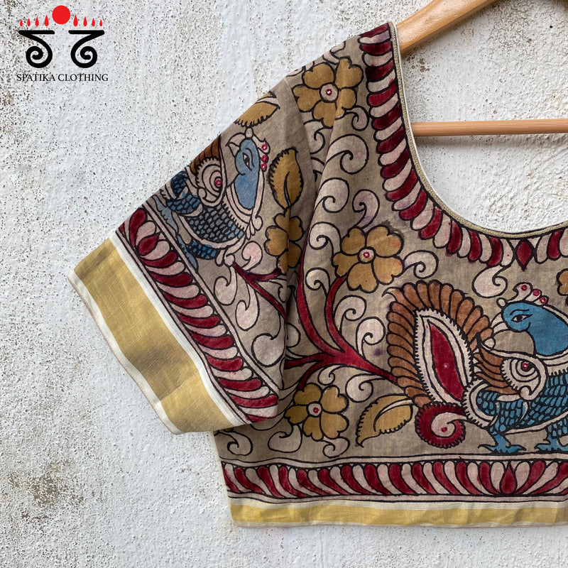 Pen Kalamkari Kerala Kasavu Plus Size Blouse