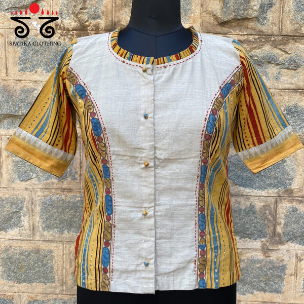 Lord Krishna Pen Kalamkari Crop Top