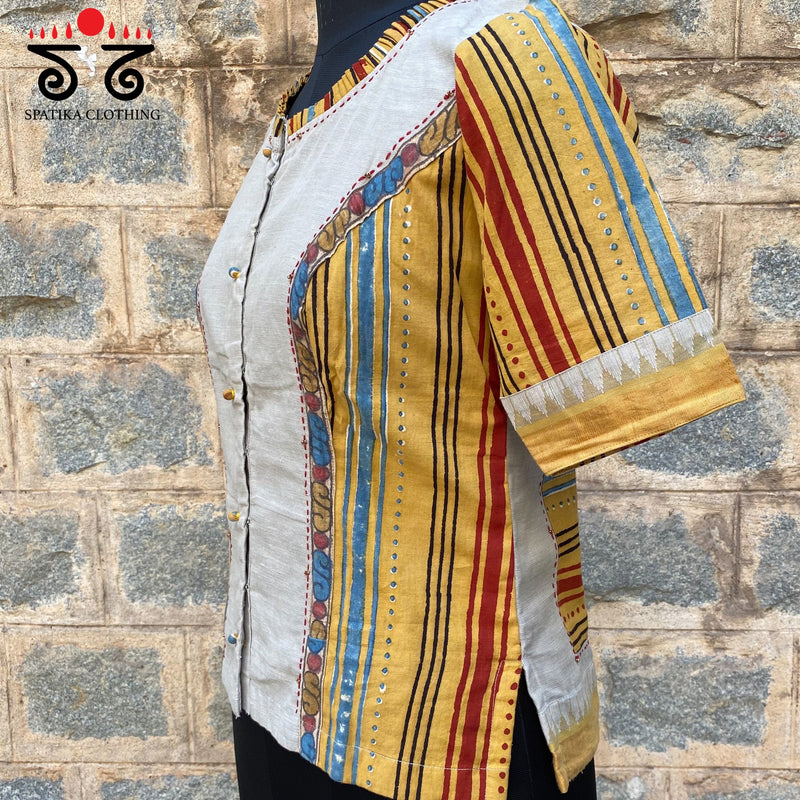 Lord Krishna Pen Kalamkari Crop Top