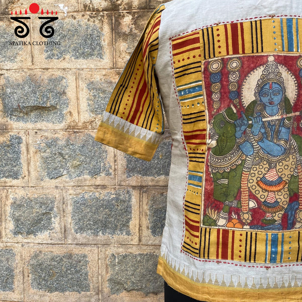 Lord Krishna Pen Kalamkari Crop Top