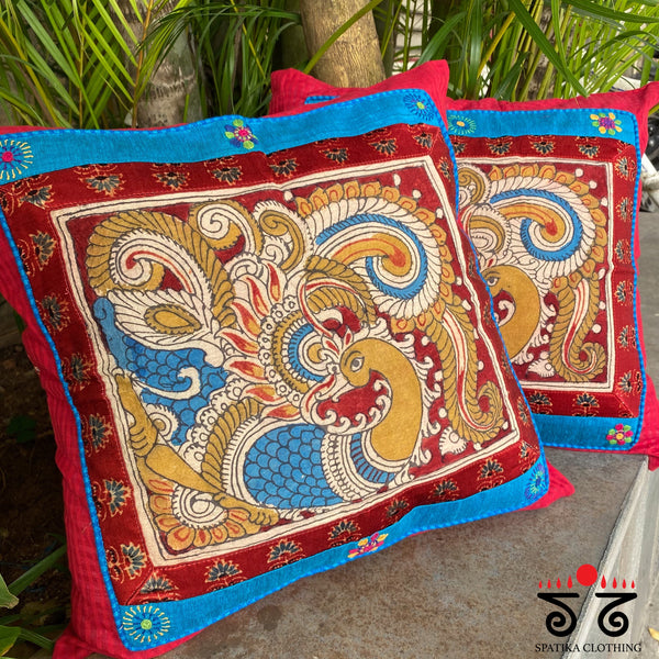 AnnaPakshi Pen-Kalamkari Cushion Cover