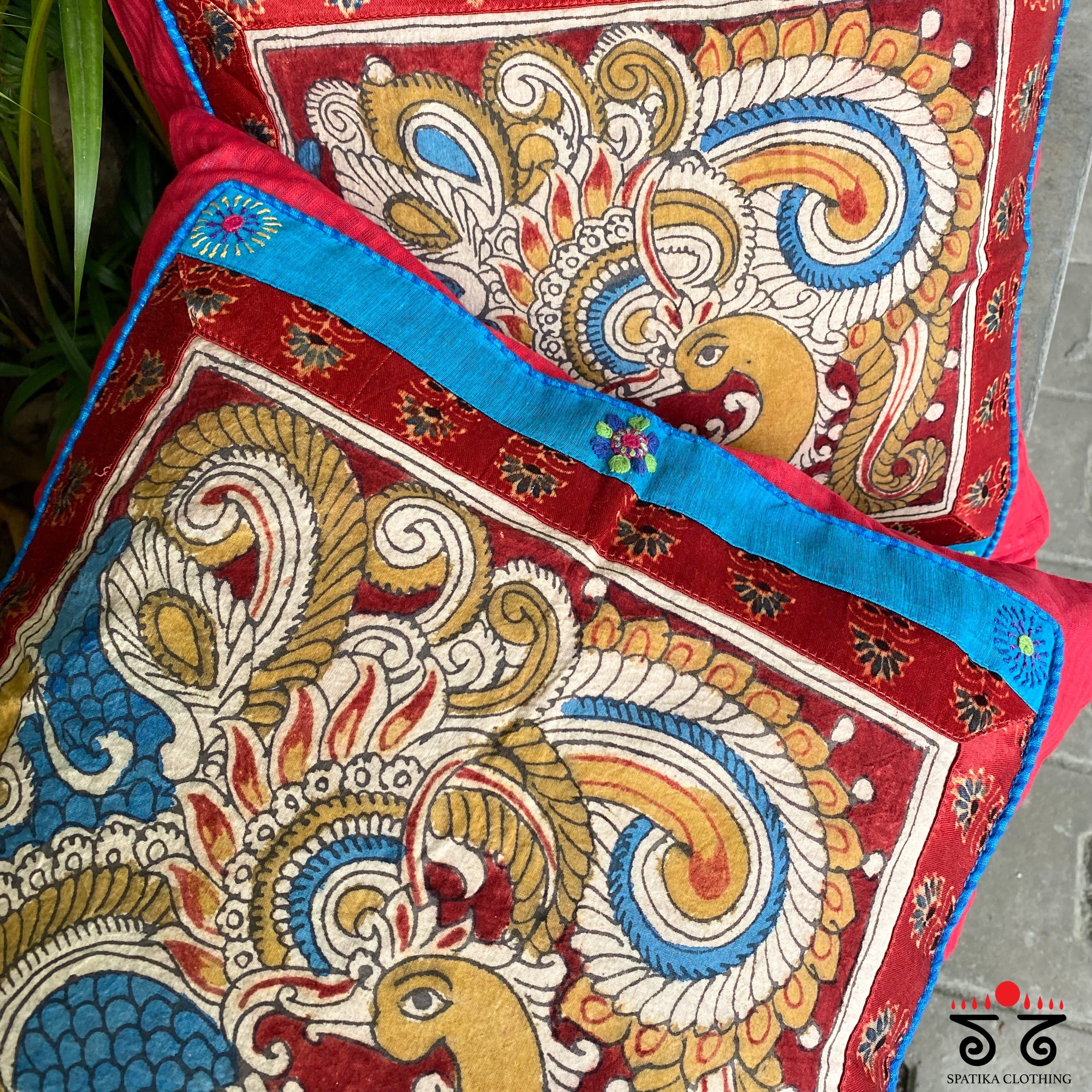 AnnaPakshi Pen-Kalamkari Cushion Cover