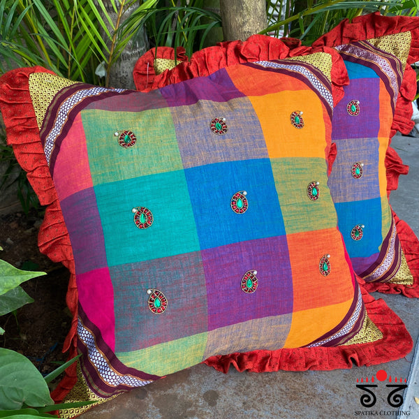 Colourful Frilled Cushion Cover