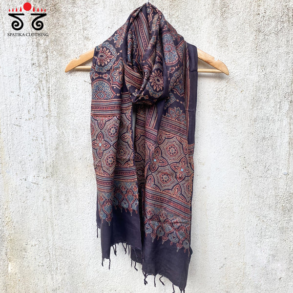 Ajrak Hand Blockprinted Tusser Silk Stole