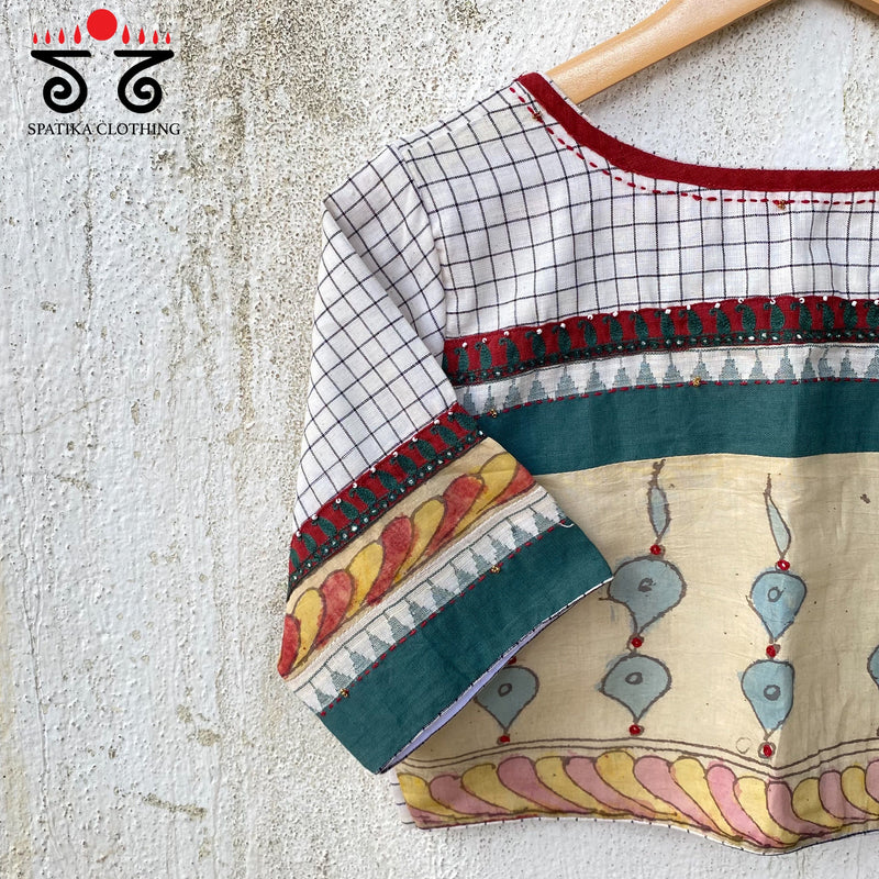 Pen Kalamkari Checkered Blouse