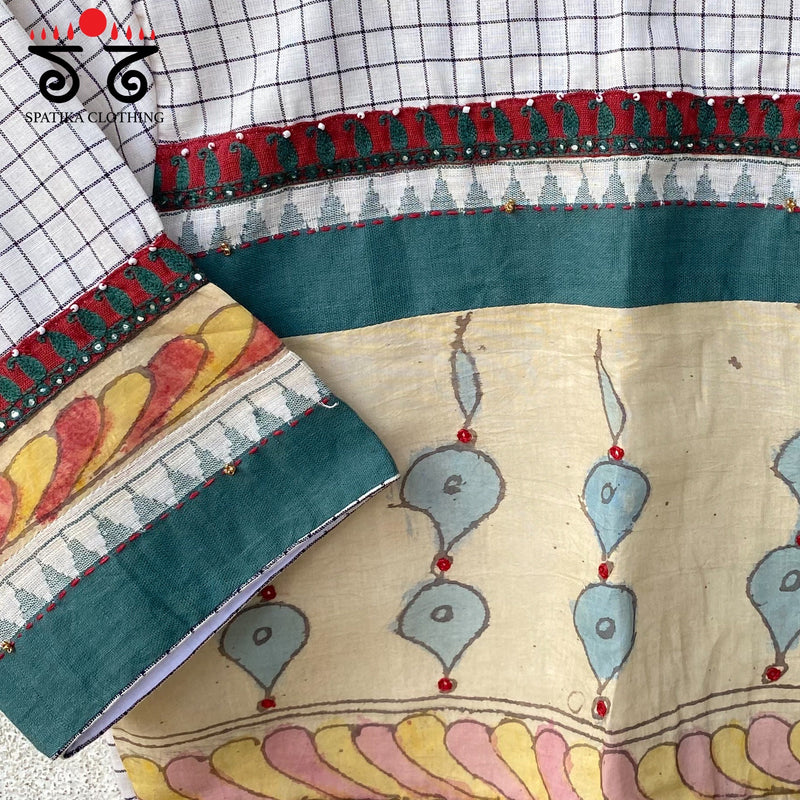 Pen Kalamkari Checkered Blouse