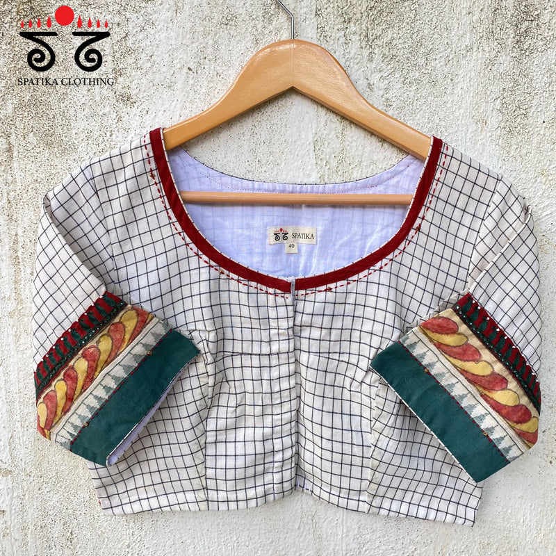 Pen Kalamkari Checkered Blouse