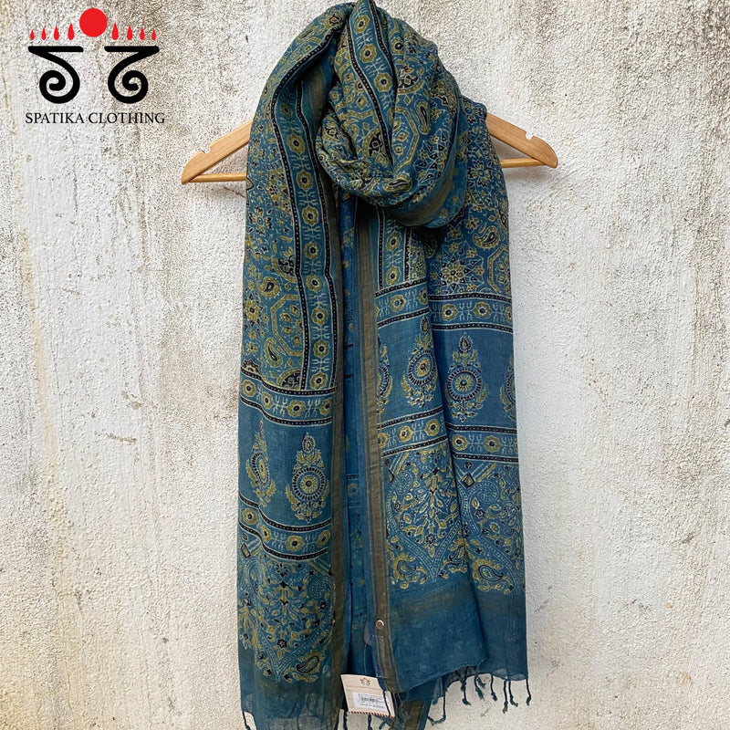 Ajrak on Linen Dupatta