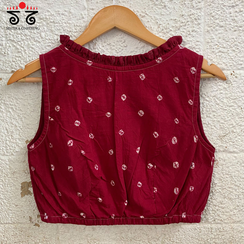 Bandhani Frilled Sleeveless Blouse
