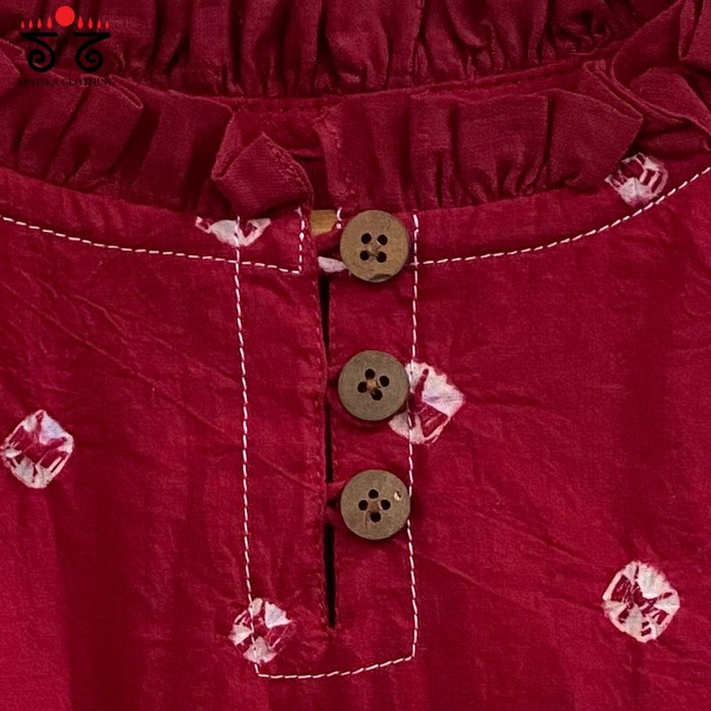 Bandhani Frilled Sleeveless Blouse