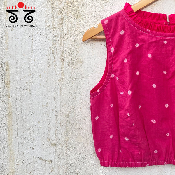 Bandhani Frilled Sleeveless Blouse