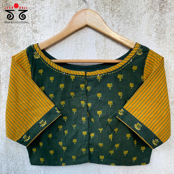 Hand Embroidered Lotus Ajrak Blouse