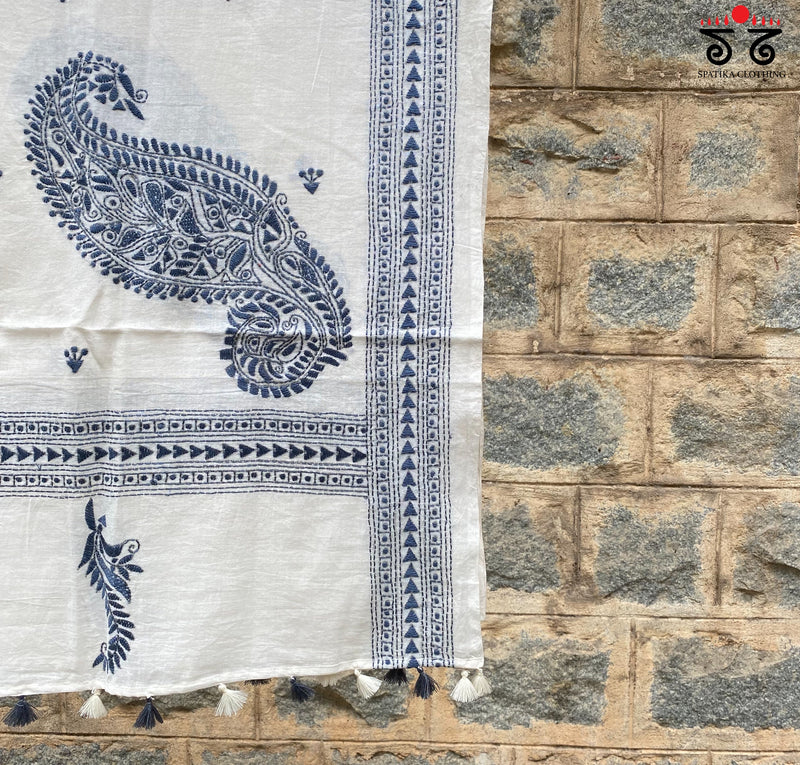 Kantha on Mulmul - Hand Embroidered Dupatta