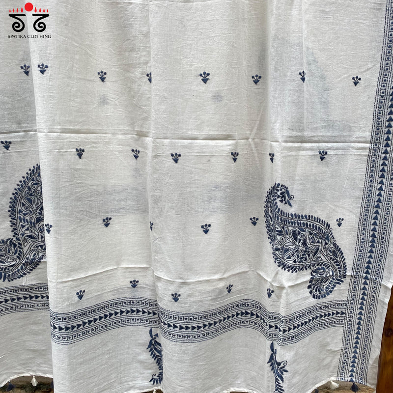 Kantha on Mulmul - Hand Embroidered Dupatta