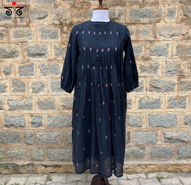 Jamdhani Motifs Dress With Pintucks