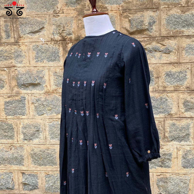 Jamdhani Motifs Dress With Pintucks