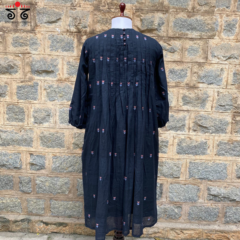 Jamdhani Motifs Dress With Pintucks