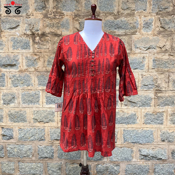 Ajrak Hand Block Printed Tunics With Pintucks