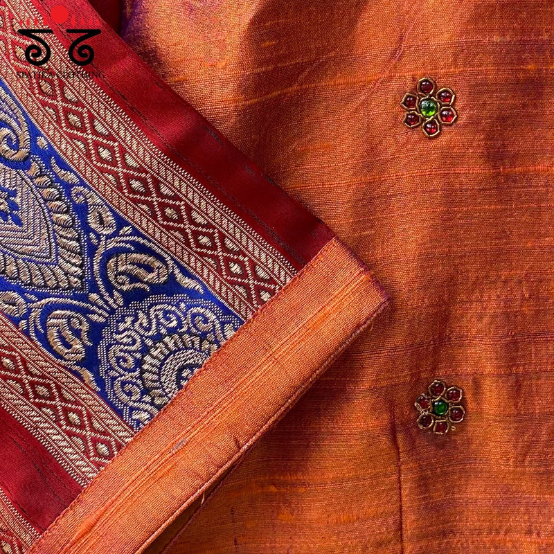 Temple Jewellery on Raw Silk Blouse