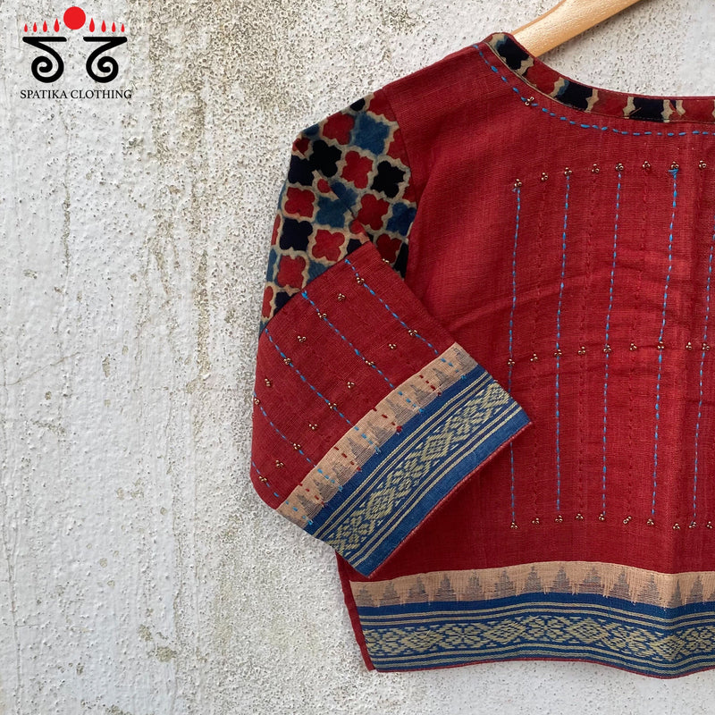 Hand Embroidered Ponduru- Ajrak Blouse
