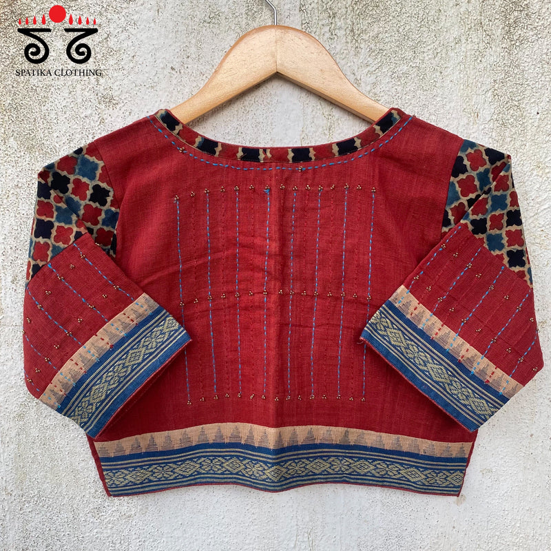Hand Embroidered Ponduru- Ajrak Blouse