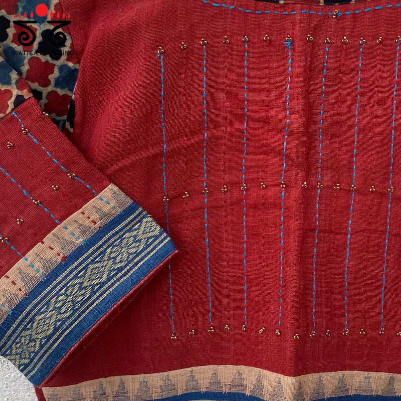 Hand Embroidered Ponduru- Ajrak Blouse